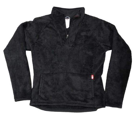 The North Face women’s‎ Medium Black Fuzzy 1/4 Zip Fleece Pullover Preowned - Picture 1 of 4